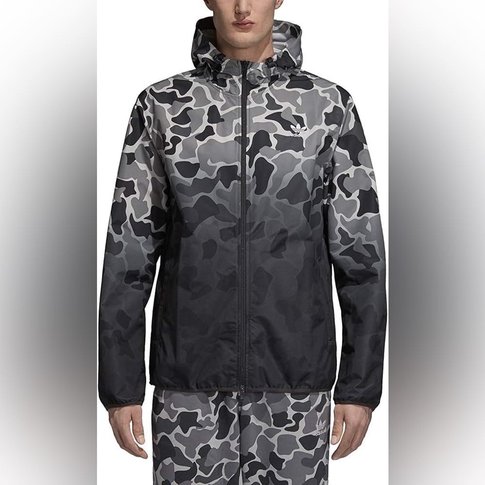 Adidas Originals Camo Dipped Windbreaker Jacket Black Grey Men’s Large